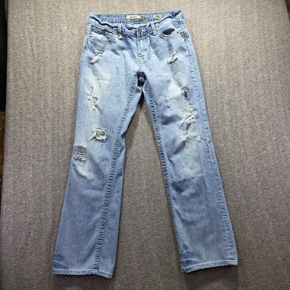 BKE Other - BKE Carter Jeans Mens 34L Blue Light Wash Distressed Straight Leg Patchwork